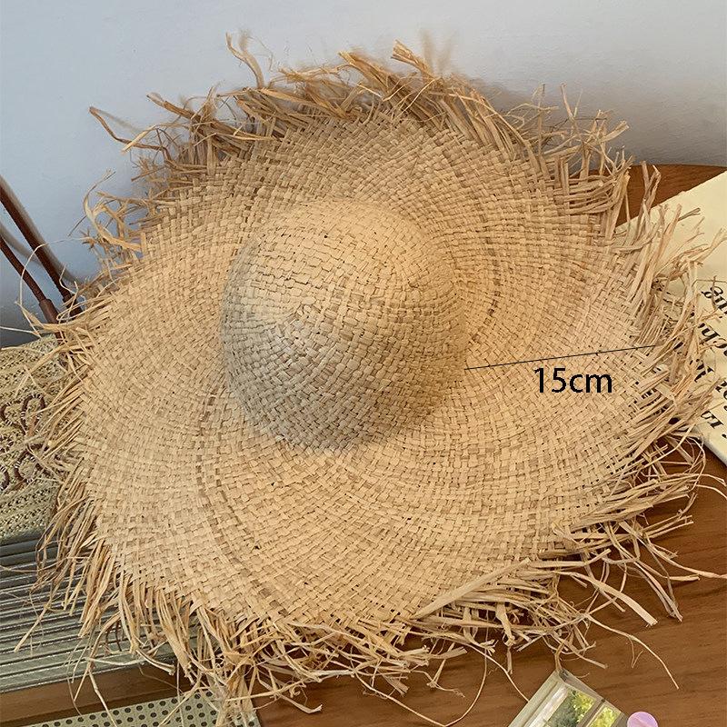 Big Edge Hat Women's Summer Vacation Wind Raffia Straw Hat Big Brim Sunshade Sunscreen Burr Edge Temperament Beach Hat