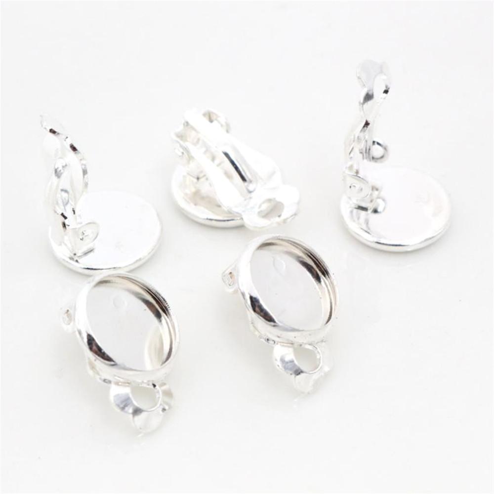 

10mm 10pcs/lot Copper material Ear Clips 8 Colors Plated ,Earrings Blank/Base,Fit 10mm Glass Cabochons,earring setting серебряный