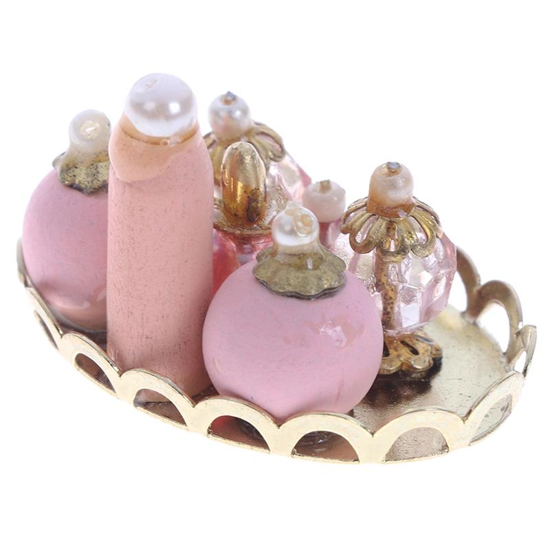 1:12 Dollhouse Miniature Pink Perfume Tray Model Dolls House Bedroom Bath Decor