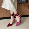 Pesstwei Fashion Slingback Ankle Lace-up Mules Women Pumps Sexy Thin High Heels Pointed Toe Banquet Stripper Shoes