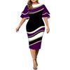 Lady Petticoats Plus Size Women Bodycon Dress Geometric Print Layered Bell Sleeve Autumn Round Neck Slim Midi Dress for Wedding