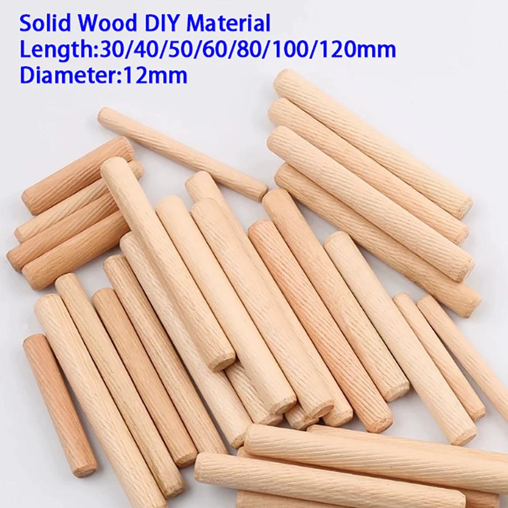 Dia 12mm Solid Wood Diagonal Round Wooden Rod Plug DIY Material Length 30/40/50/60/80/100/120mm Wardrobe Connector Wooden Nail
