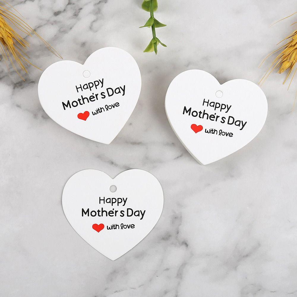 100pcs Heart Shaped Cards Mother Day Tags Hanging Decoration DIY Crafts Cake Decor Tag White Red Paper Gift Labels Mother Days