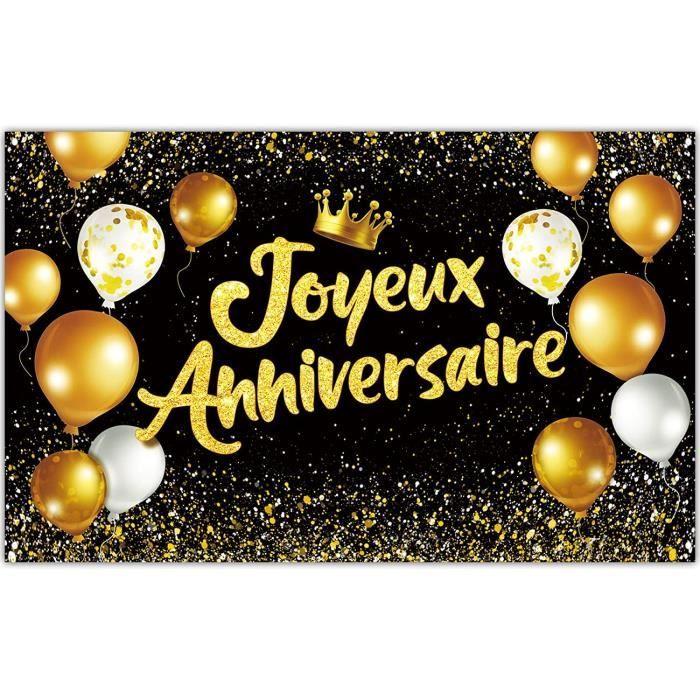 Décor de Photo Joyeux Anniversaire Banderole 1.1 x 1.8m Toile de Fond Grand Tissu de Photographie Bannière Or Noir pour Fête A[282]