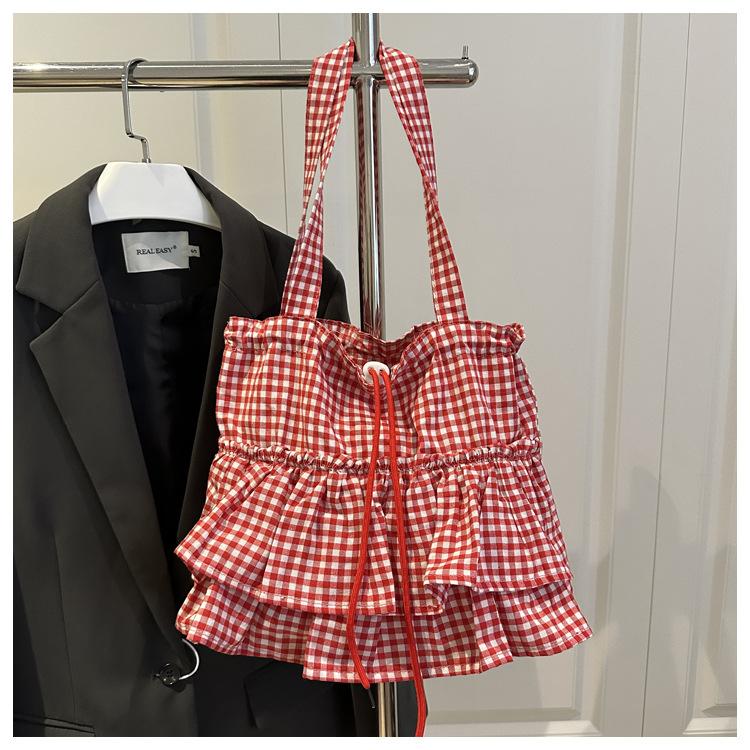 

Women s Plaid Large Capacity Shoulder Bag Versatile Drawstring Simple Tote Bags Splicing Commuting Shopping Casual Underarm Bag