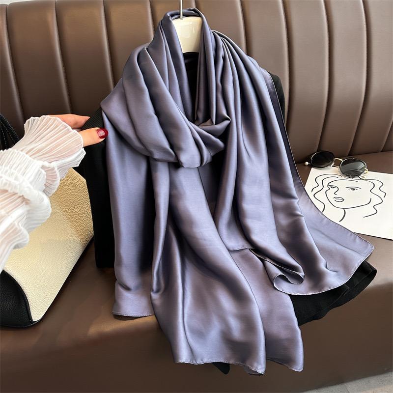 Plain Solid Basic Design 100% Silk Feeling Scarf for Women 180x90cm Shawl Wrap Luxury Female Hijab Headband Foulard Beach Stoles