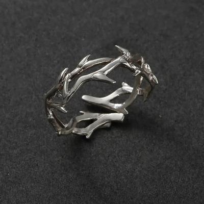 Vintage Goth Thorny Rose Couple Rings for Men Women Charm Irregularity Opening Stainless Steel Punk Finger Ring Jewelry Y2k Gift