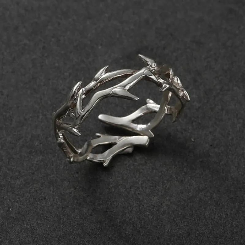 Vintage Goth Thorny Rose Couple Rings for Men Women Charm Irregularity Opening Stainless Steel Punk Finger Ring Jewelry Y2k Gift