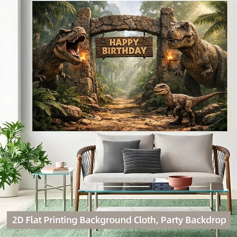 1 Stück 2D Hintergrundstoff Polyester-Hintergrundstoff für eine Geburtstagsparty in einer Dinosaurier-Dschungel-Geburtstagsparty-Banner