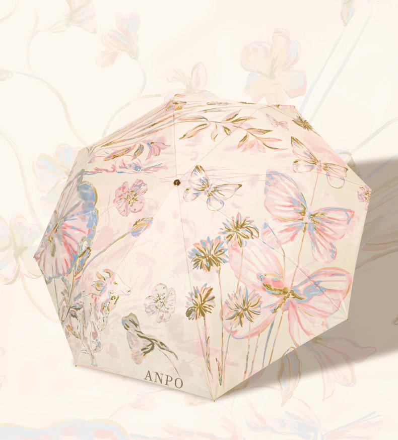 Gold Curved Hook Sunshade Sun & Rain Anti-UV Folding Umbrella for Women