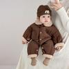 Coffee-Colored Fleece-Lined Baby Romper: Trendy Padded Cotton Jumpsuit for Boys/Girls