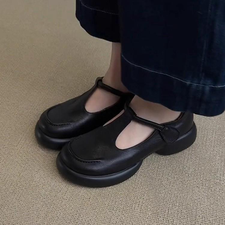 Sheepskin Version~ Fashionable Retro Simple Round Head Platform Mary Jane Shoes Women's Commuting Versatile Black Small Leather Shoes Single Shoes