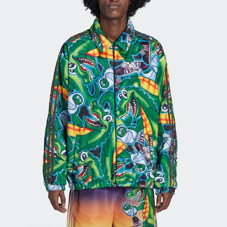 Adidas Originals X Kerwin Frost Cartoon Print Faux Fur Collar Jacket Men Jacket Green H66306