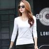 2023 Women's Slim Fit Long-Sleeve Solid Color T-Shirt - Round Neck, All-Match, Large Sizes, Perfect for Spring and Autumn