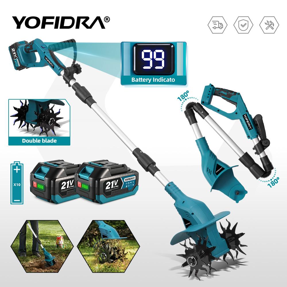 Yofidra 1200W Electric Scarifier Electric Garden Tiller Garden Cultivator Rototiller Lawn Mower Tool For Makita 21V Battery Pin