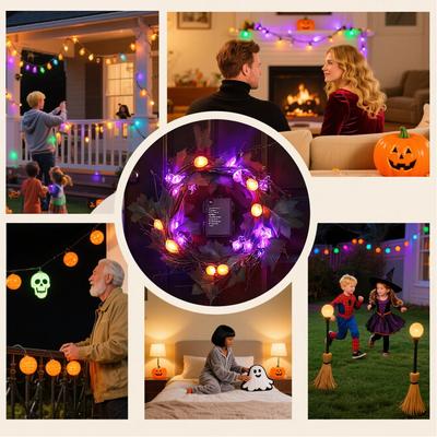 LED Halloween Garland with Orange Pumpkin Willow Vine Twig Bat Lights 8-Modes Battery Operated Waterproof Decorations for Indoor