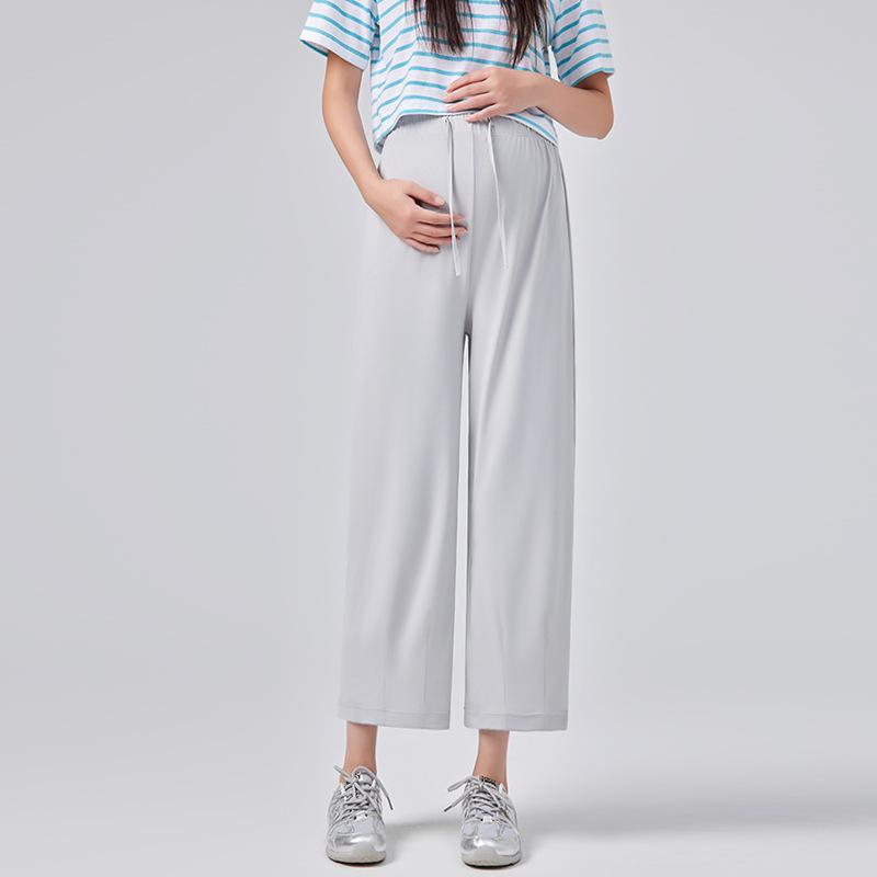 Maternity Pants Summer Thin Outer Wear Ice Silk Pants Do Not Restrain the Stomach Adjustable Small Casual Wide-leg Pants Summer