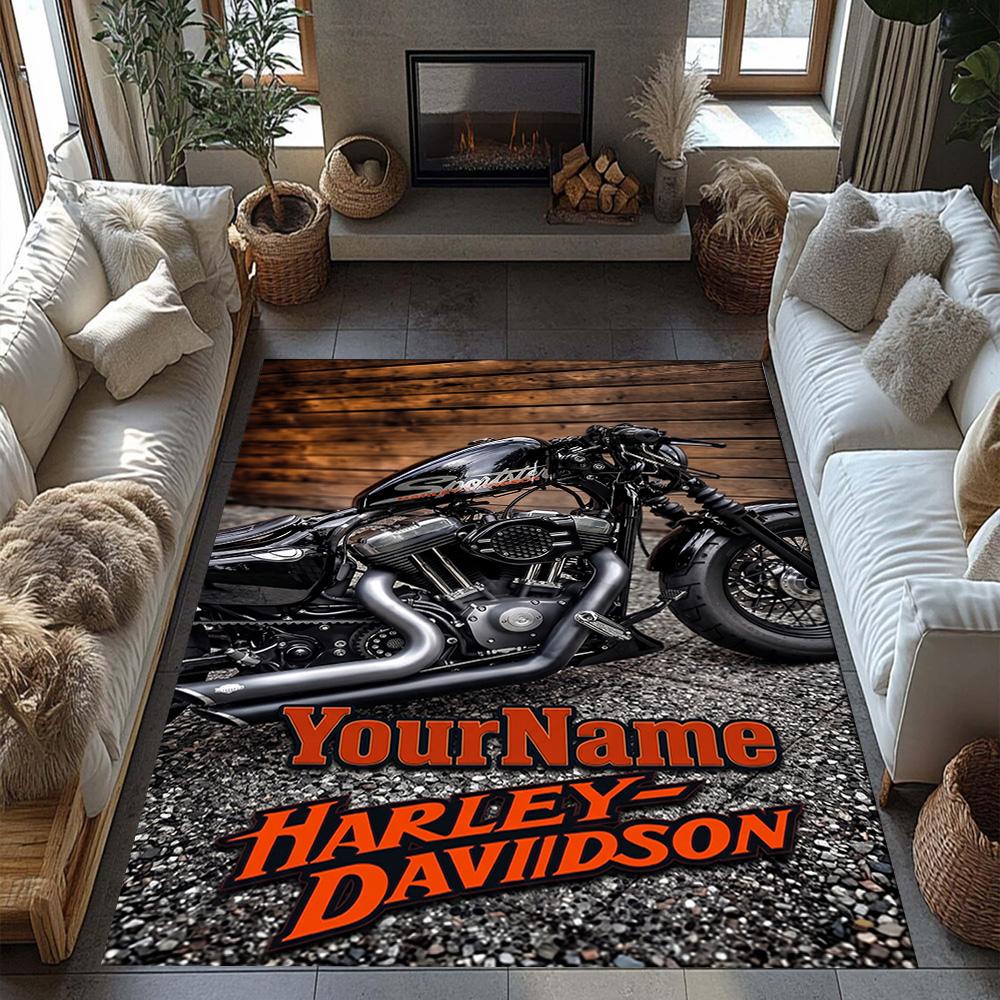 Harley-davidson Motorcycles Customize Your Name Floor Rug Office Rug Perfect for Outdoor Living Rooms Game Room Balcony Anti-slip Rug Decorate Offices