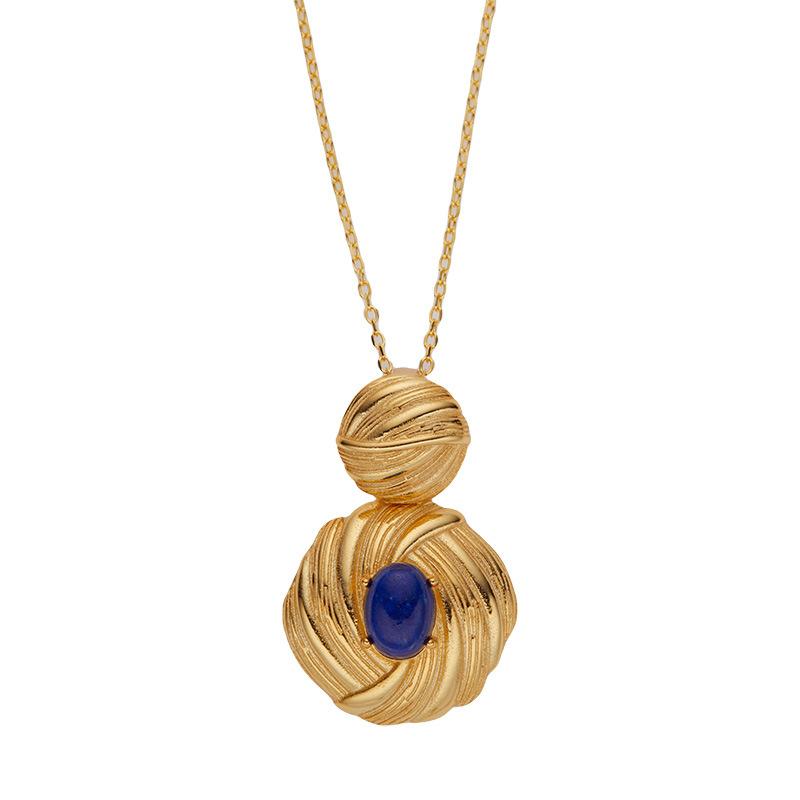 

Retro Egg Surface Colored Jewelry S925 Silver Inlaid With Natural Lapis Lazuli Niche Light Luxury Versatile Gemstone Necklace Women