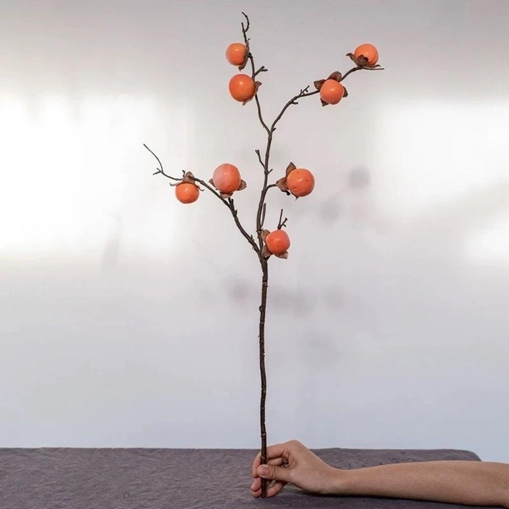 8 Heads Artificial Persimmon Branch Realistic Handmade Simulation Persimmon Fruit Elegant Plastic Artificial Fruits Branches