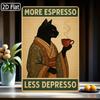 [1pc Sign] Coffee Tin Sign, More Espresso Less Depresso, Black Cat Design, Funny Cafe Sign, Coffee Shop Decor, Modern Wall Art