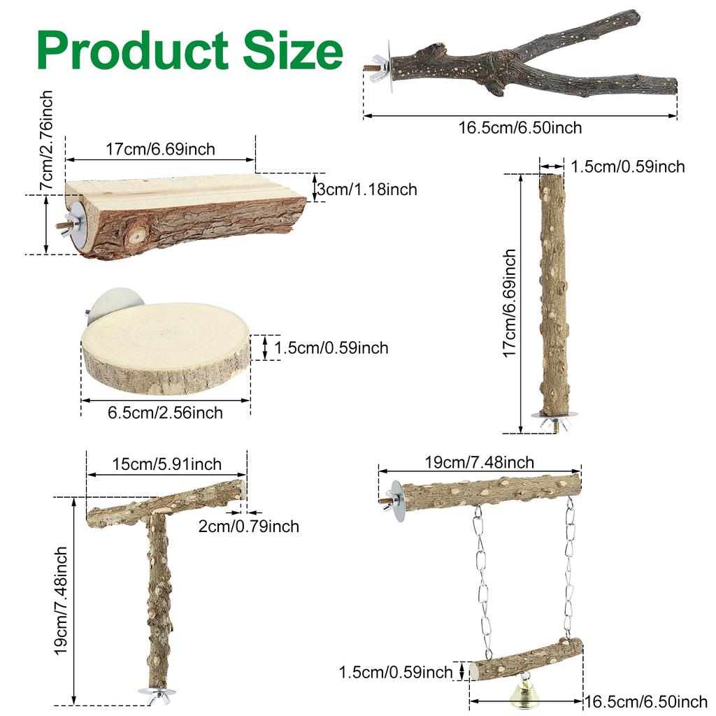 2-10Pcs Bird Perch Stand Wood Parrot Perch Toy Multi-role Training Play Stand Platform Practical Cage Accessories Bird Supplies
