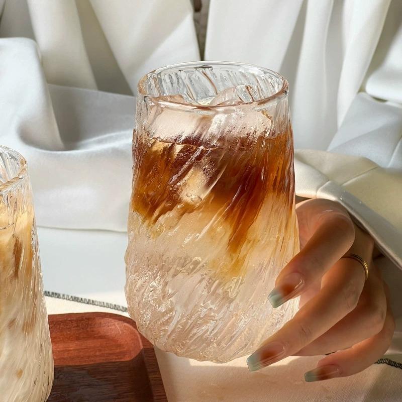 Glass Coffee Cup, Large Capacity Iced American Latte Cup, Transparent, Beautiful, Thick, Cold Beverage Water Cup Wine Glasses