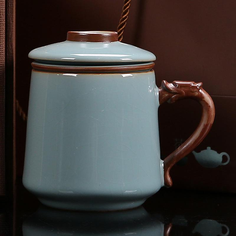 High-End Ru Kiln Tea Three-Piece Set With Lid Filter Ceramic Cup Tea Can Business Gift Formulation