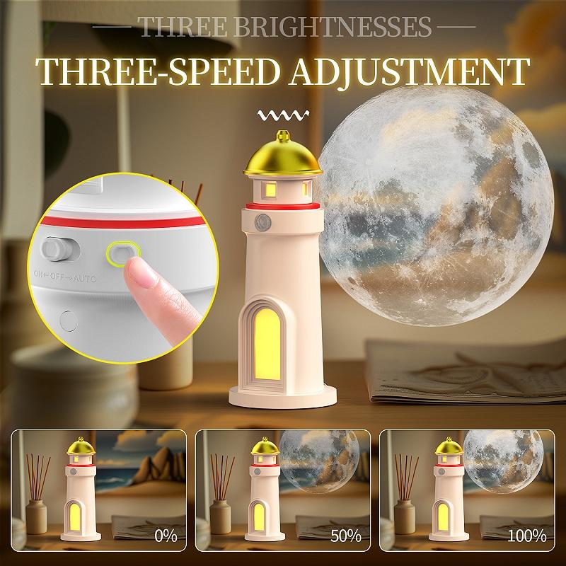 Moon Projection Night Lights Rechargeable Lighthouse Ambient Lights Dimmable Motion Sensor Desktop Decor Light Christmas Gift