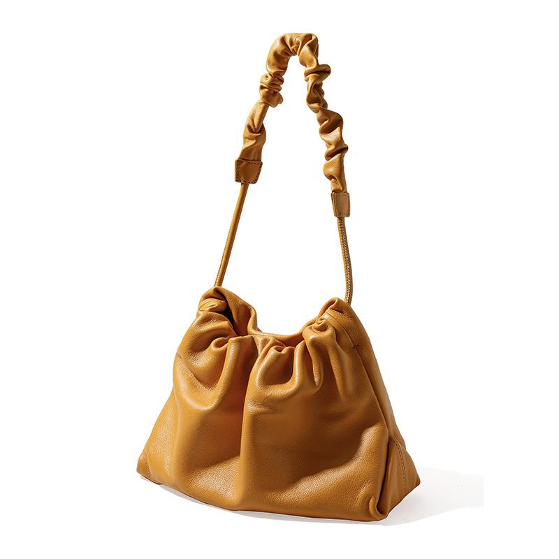 Premium leather women's bag designer new drawstring cloud bag simple wind messenger bag niche shoulder pleated bag