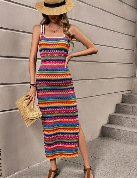 2026 Summer Women's Casual Striped Sleeveless Beach Dress