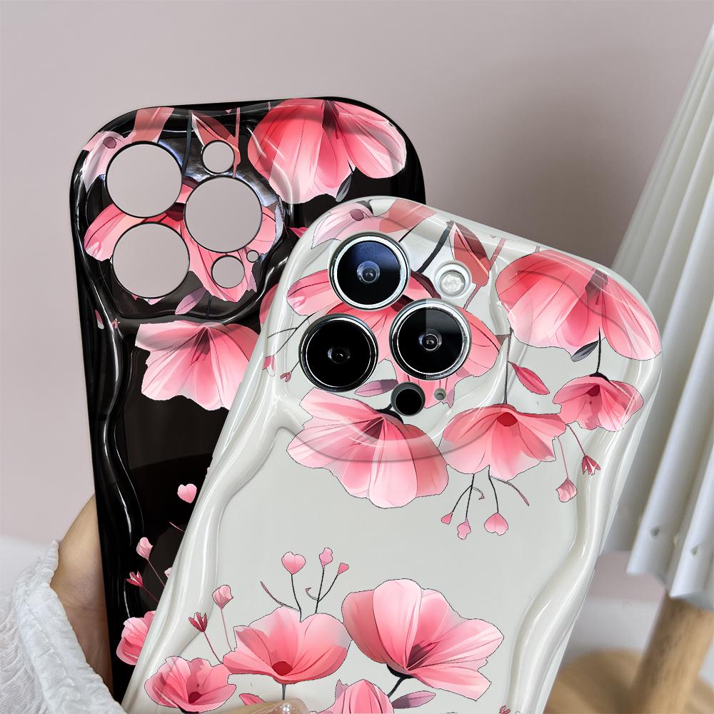 Cartoon Pattern Cream Texture Casing Wavy Edge Soft Silicone Cover Phone Case for IPhone Samsung Huawei Honor Xiaomi Redmi Infinix Tecno