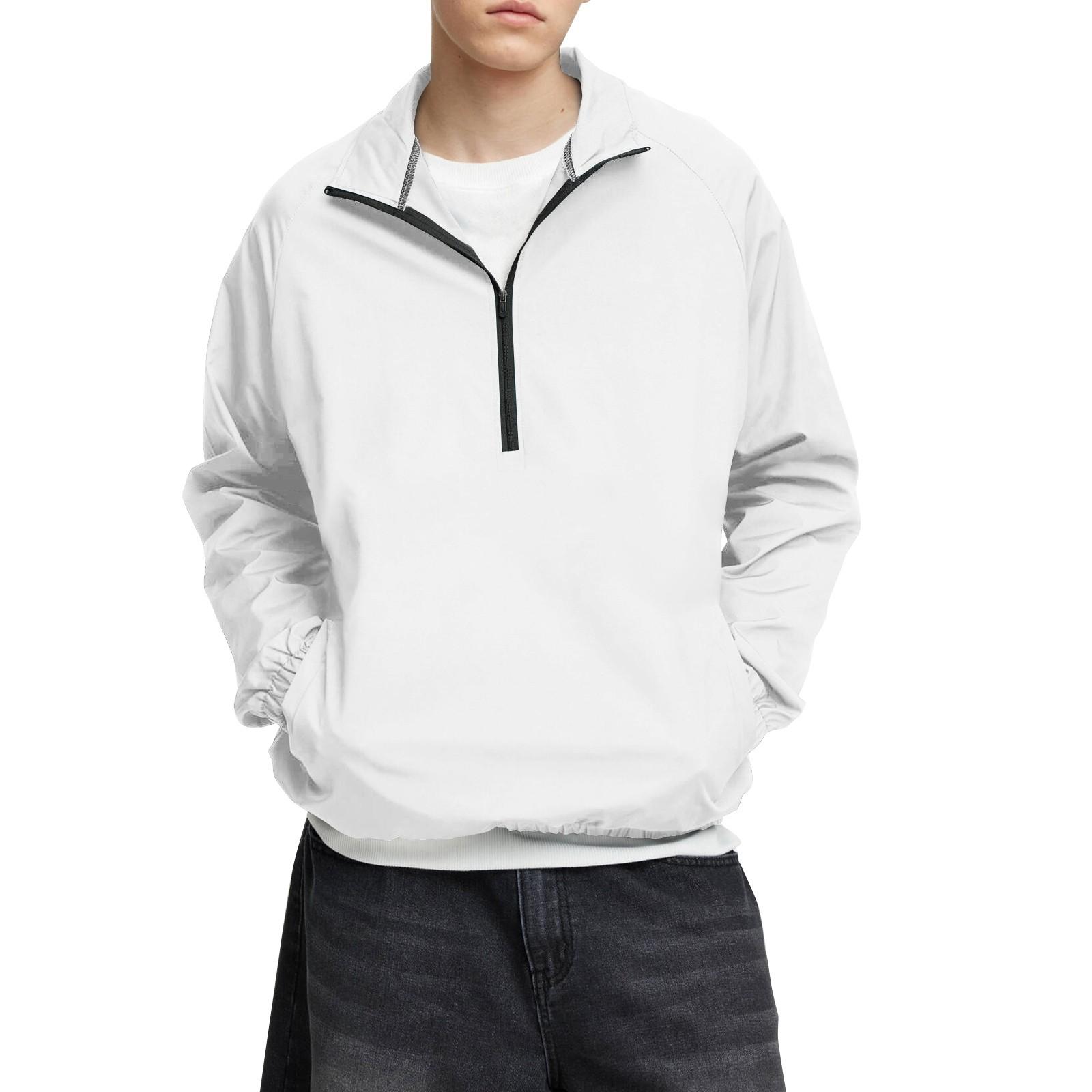 

Мужской зимний однотонный топ с воротником-стойкой и застежкой-молнией на половину длины, рукавом реглан, длинным рукавом XL белый