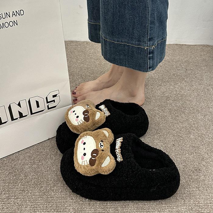 Thick sole height increase cute Hello Kitty fluffy slippers women 2025 autumn hole fashion versatile girl heart bag head cotton shoes women