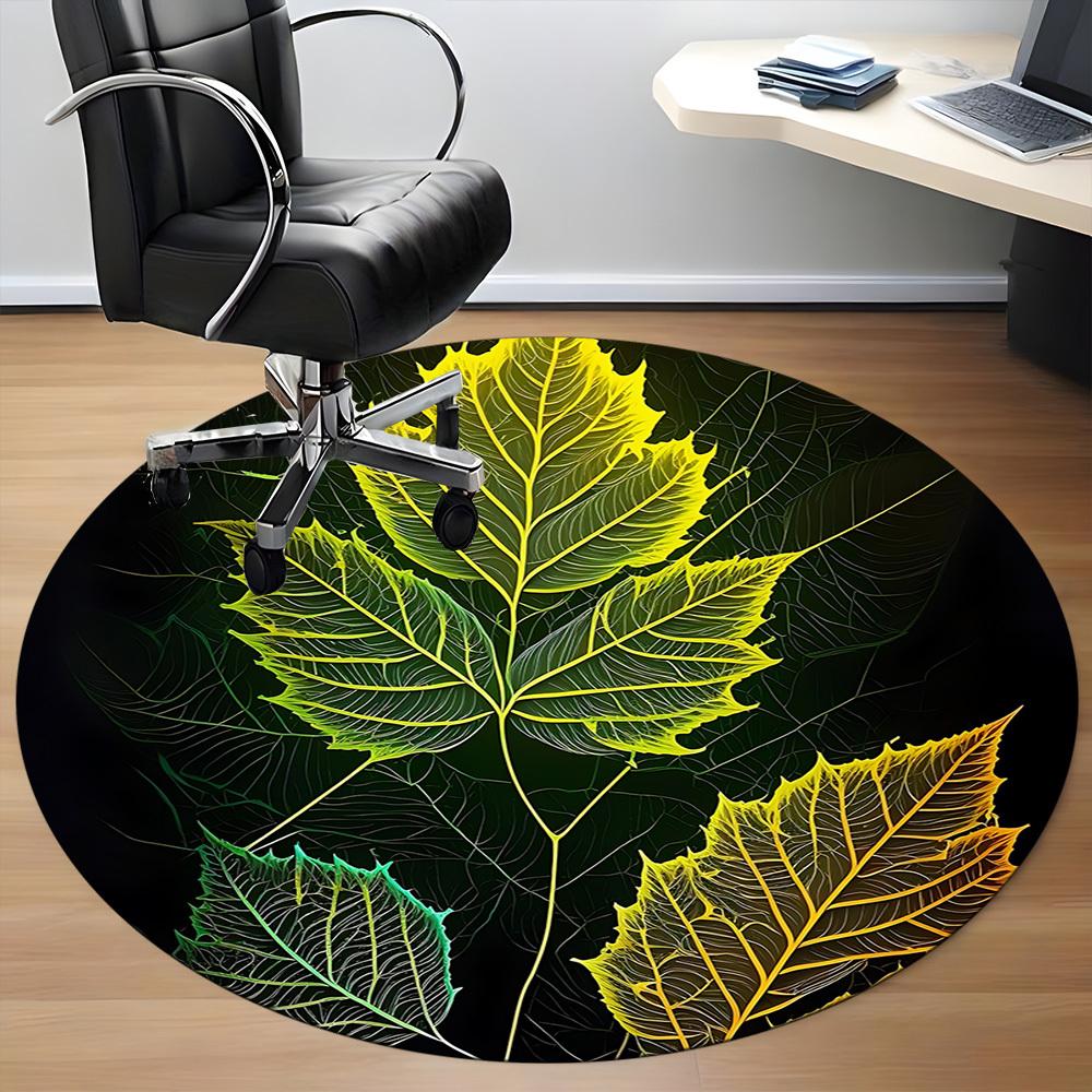1pc Leaf Nature Office Round Area Rug, Indoor Mat Suitable ForOffice, Under Office Chairs Bedroom Living Room Home Decor, Room Deco  D030
