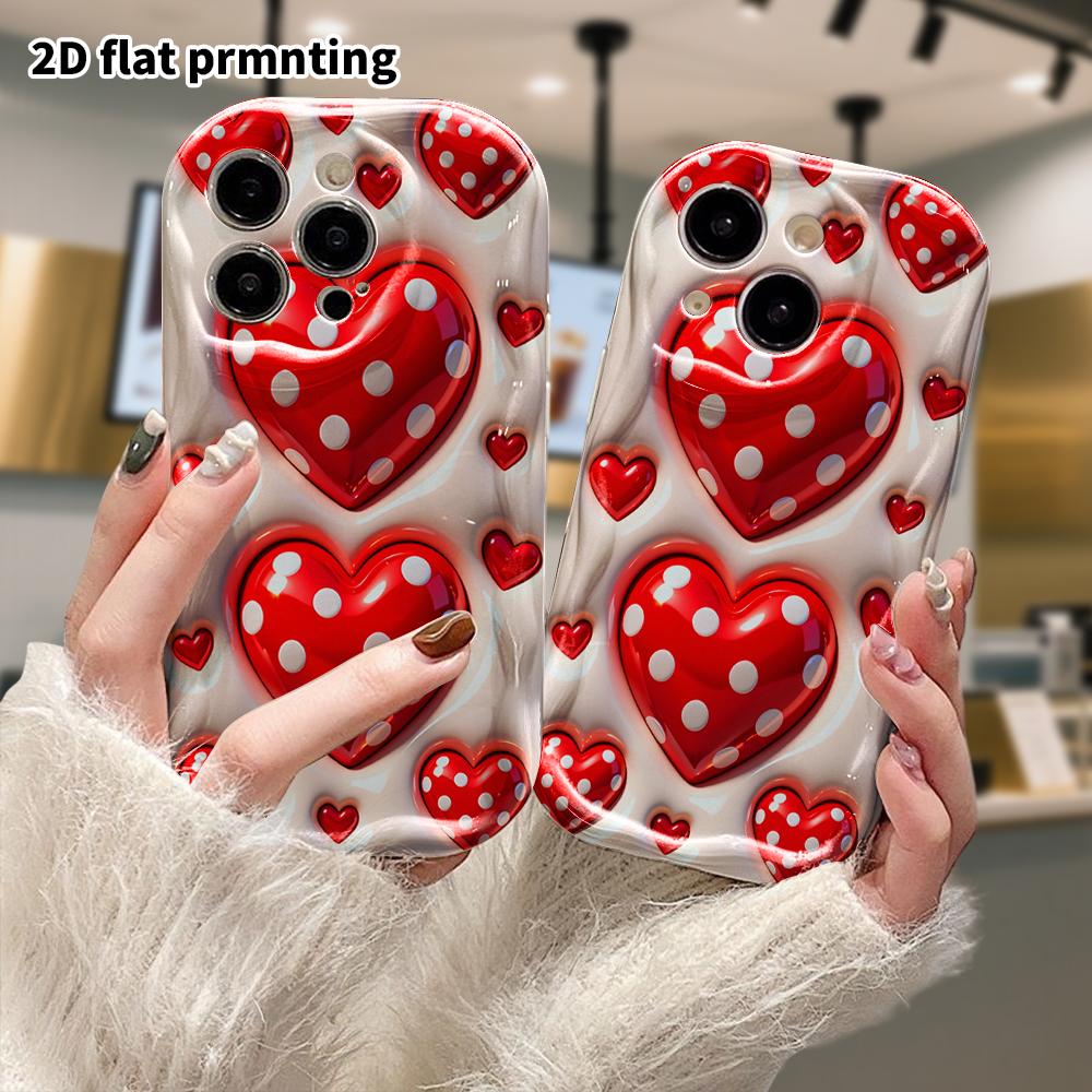 Phone Case: 2D Flat, Suitable for iPhone 18 17 16 15 14 13 12 Pro Protective Case, Phone Decoration, Red Puffy Heart, Perfect Christmas and Halloween