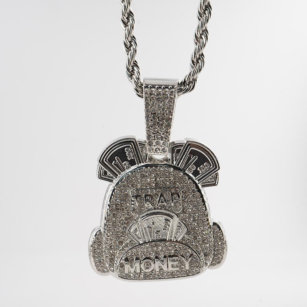 Backpack style hip hop pendant necklace money bag pendant with 5mm twist chain necklace