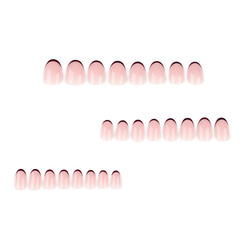 Simple French Red Manicure Short Round Press-On Nails