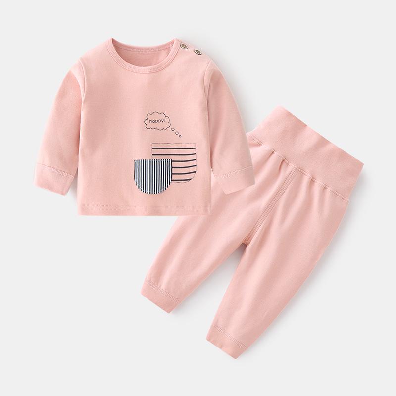 Children's Cotton Autumn-Winter Base Layer Set: Baby Printed Two-Piece with Shoulder Snaps and High-Waist Pants