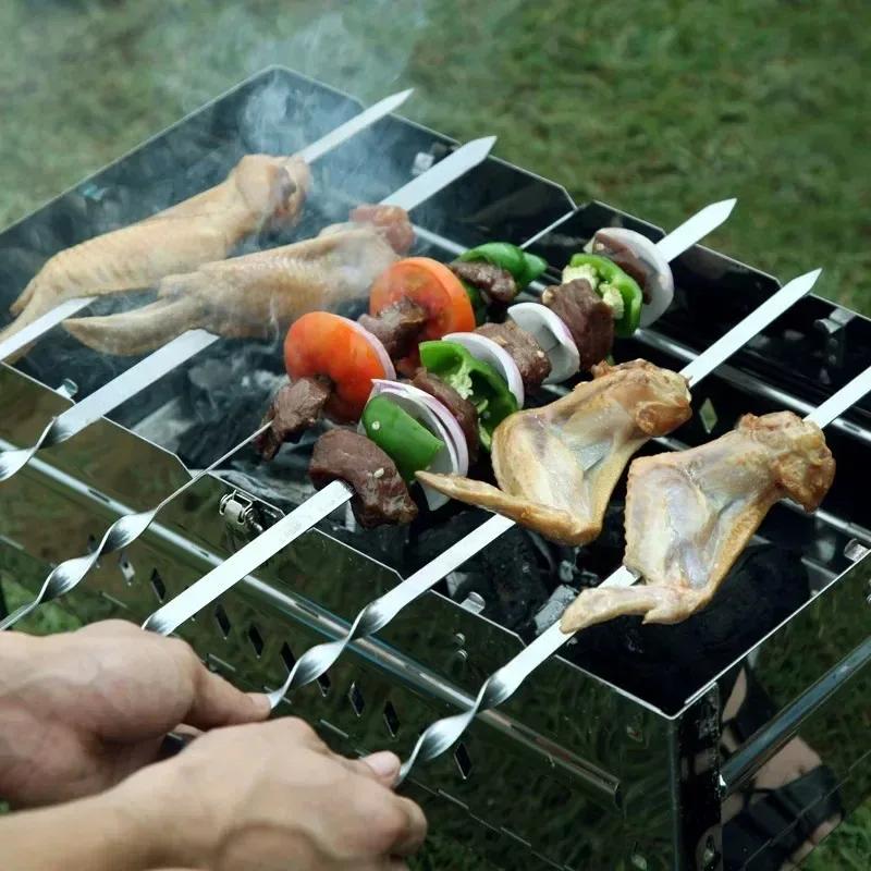 50cm BBQ Skewer 6Pcs Stainless Steel Wide Barbecue Sticks Flat BBQ Fork Outdoor Camping Picnic BBQ Utensil Kitchen Accessories