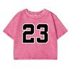 23 Letterprinting Female Washed Short Tshirts Breathable Casual Summer Clothes Distress Vintage Midriff-Baring T-Shirt Women