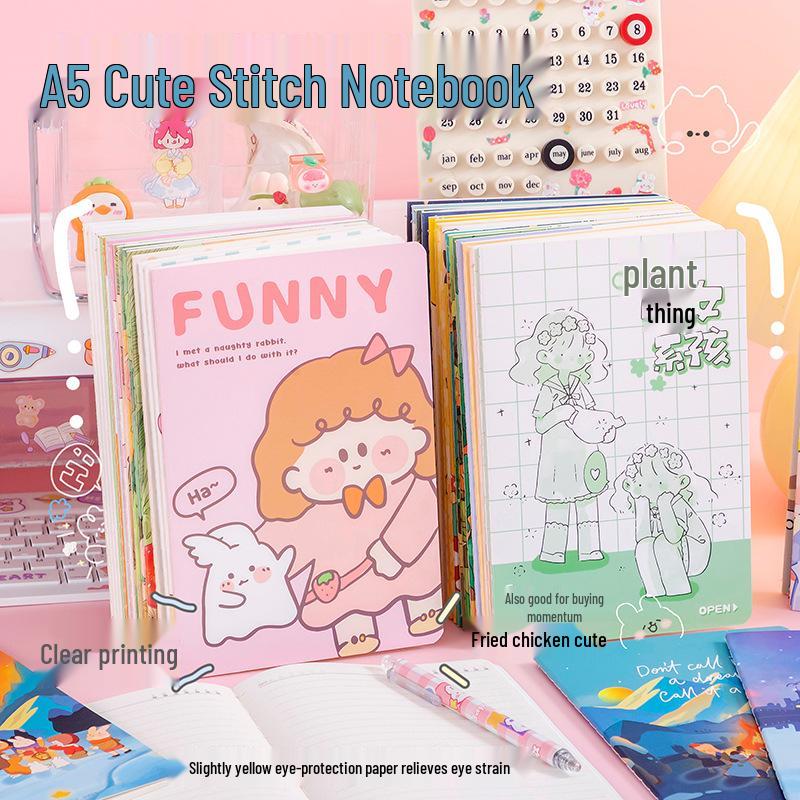 Cartoon Cute A5 Soft Cover Notebook - Stitch-Bound Diary for Elementary Students