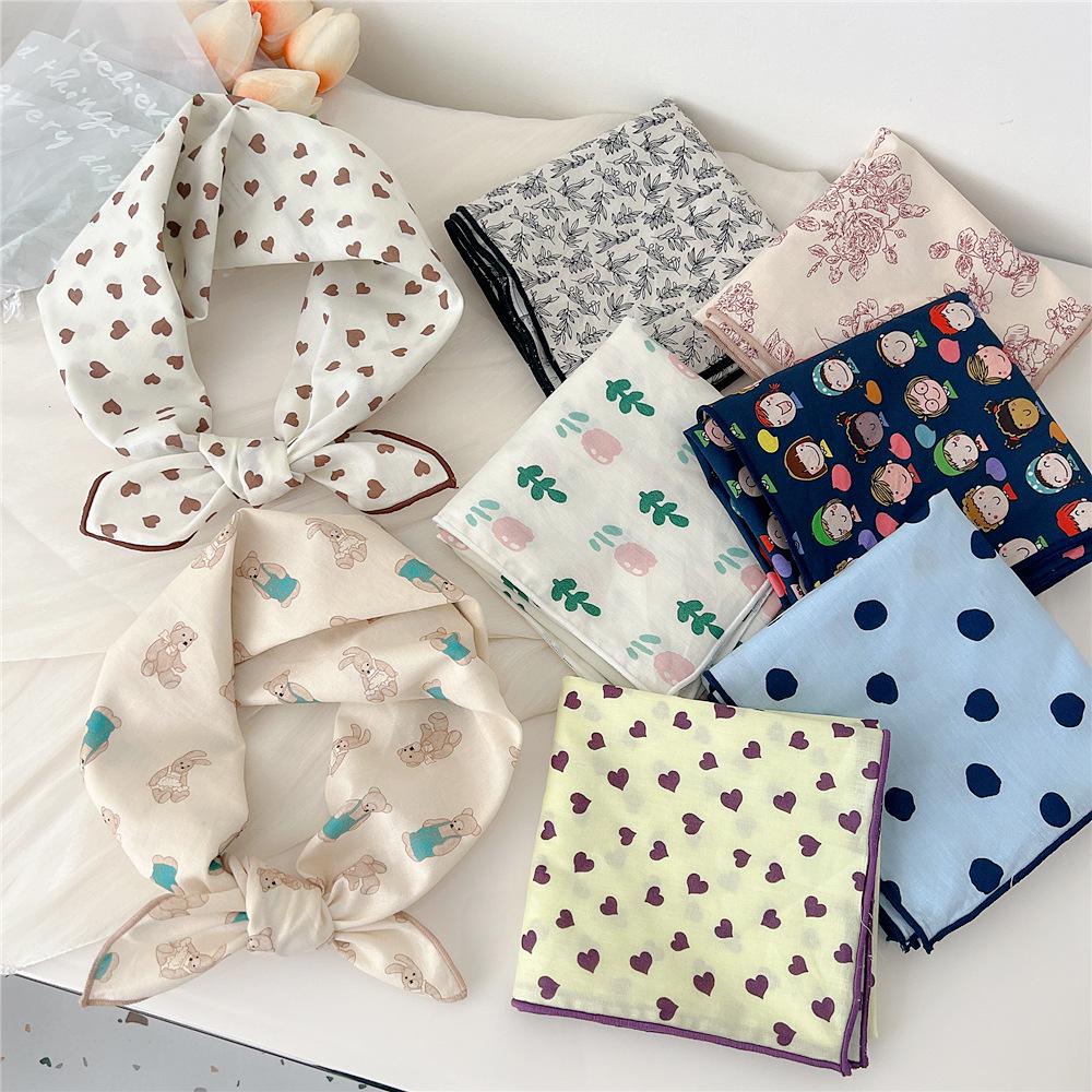 58 Cotton Linen Small Square Silk Scarf for Women - Spring/Autumn/Summer Korean Style Headband & Decorative Scarf
