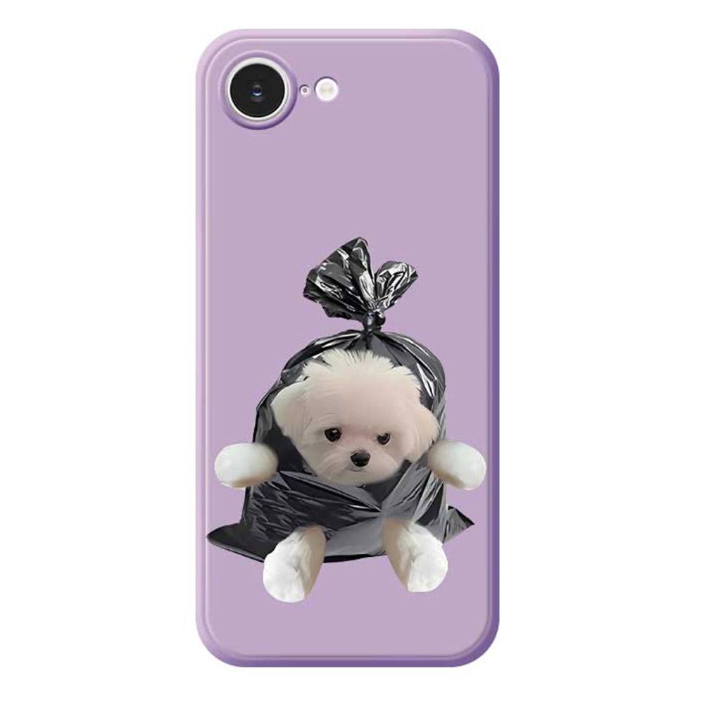 For iPhone 16e Case Garbage Bag Dog Pattern Printing Straight Edge TPU Phone Back Cover