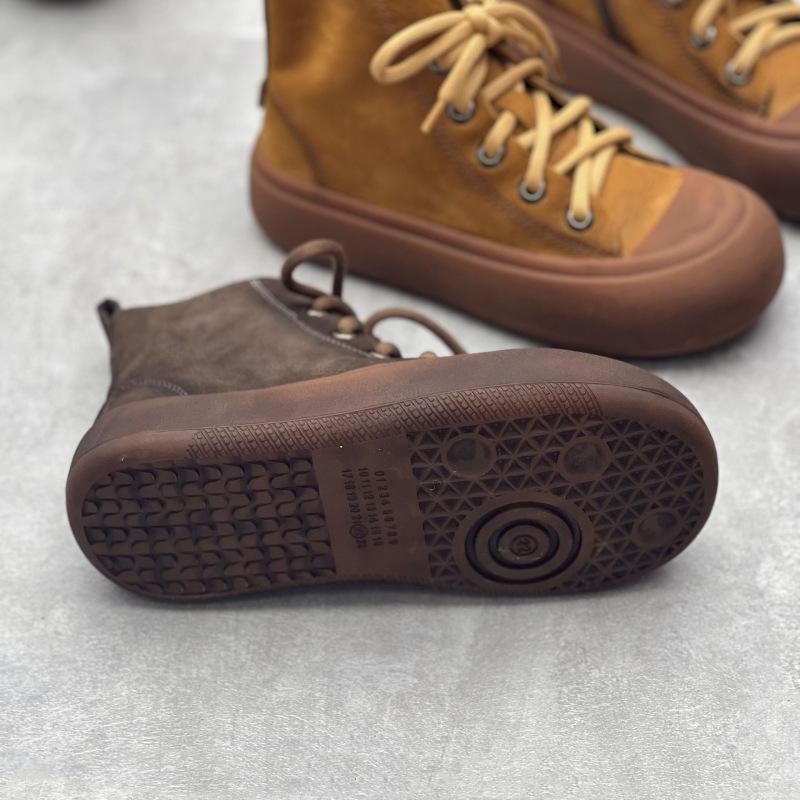 Johnature Vintage členkové čižmy z pravej kože s hrubou podrážkou, ležérne čižmy z hovädzej kože, dámske ploché topánky na platforme