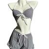 New striped bikini three-piece women's gathering split swimsuit long-sleeved blouse swimsuit sexy hot spring