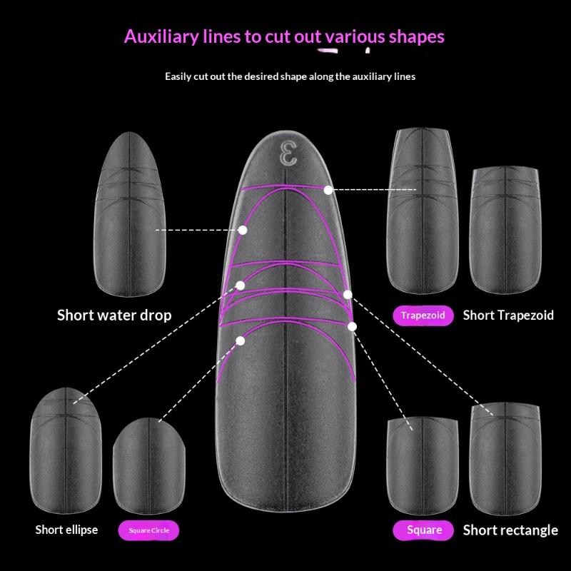 240Pcs Almond Coffin Stiletto Gel Nail Tips With Auxiliary Lines Innovative Press On Nails Ake Nail For Extension Manicure Tool
