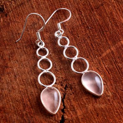 Rozenkwarts edelsteen handgemaakte oorbel 100% 925 sterling zilver fijne sieraden