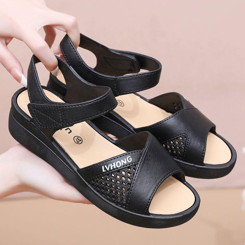 

Новые удобные сандалии на танкетке для женщин, летняя мода для мам, нескользящие сандалии 39 чёрный