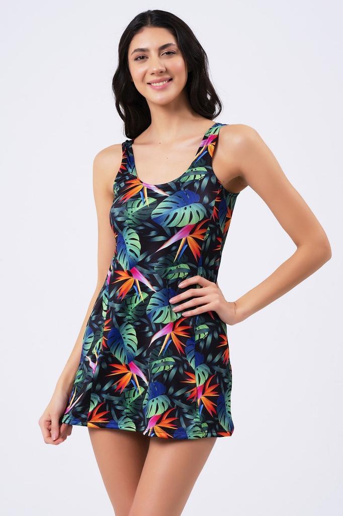 Dámská móda Velké plavky Tropické vzorované šaty Plavky s Lycrou šortky (Široký rozsah velikostí)